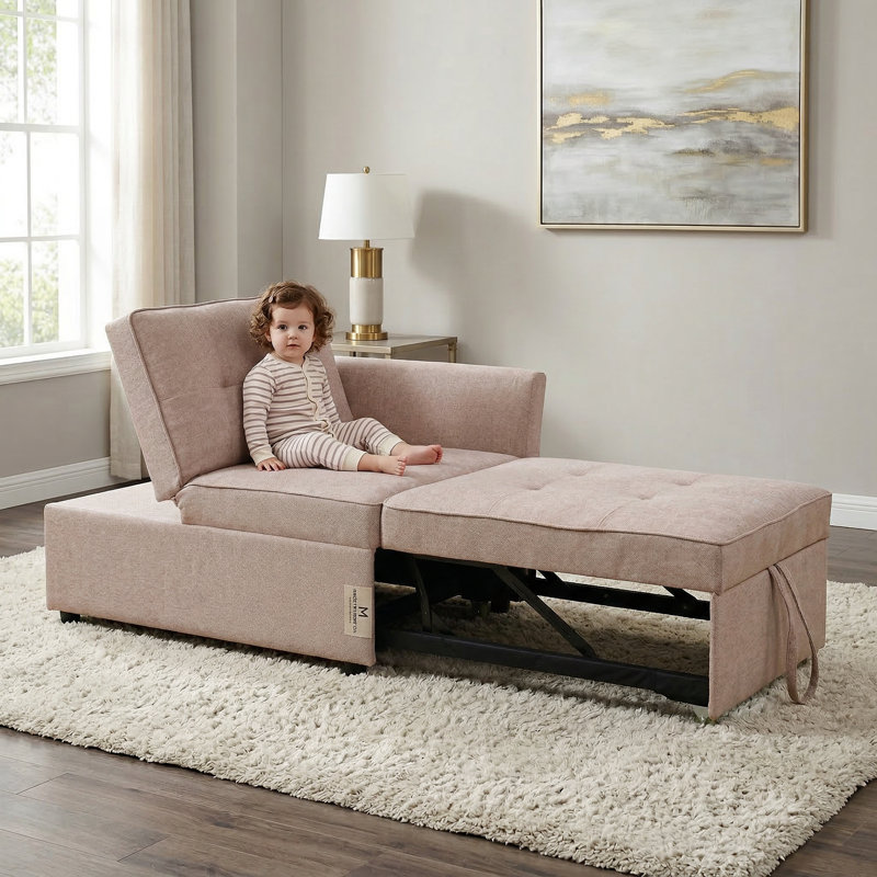 Canapé-lit convertible rose | Tissu sans boulochage | Structure en bois massif | Dossier réglable, Rose