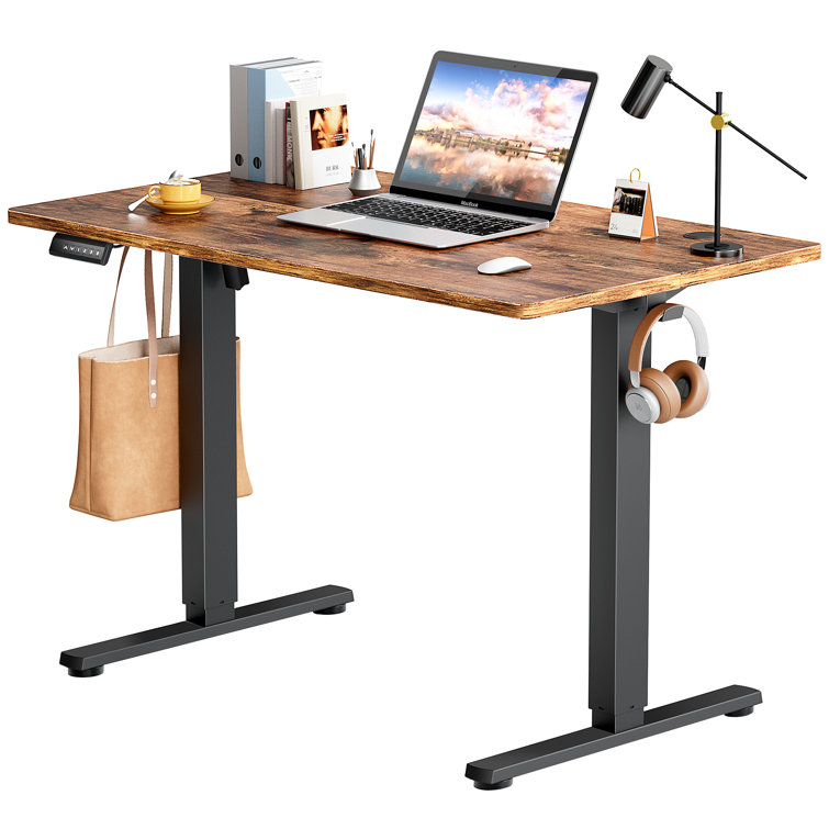 Jakyb Standing & Height-Adjustable Desks Latitude Run Color (Top/Frame): Oak Natural/White, Size: 46.46'' H x 55.12'' W x 23.62'' D