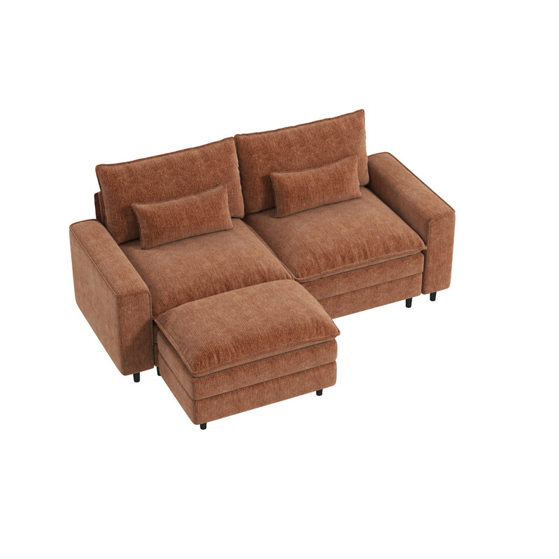Ensemble de canapé en L pour salon, H 39,37 po x l 85,43 po x P 35,83 po, Chenille orange