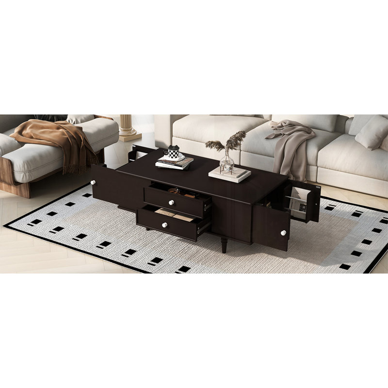 Table basse rectangulaire avec tiroirs, Brun
