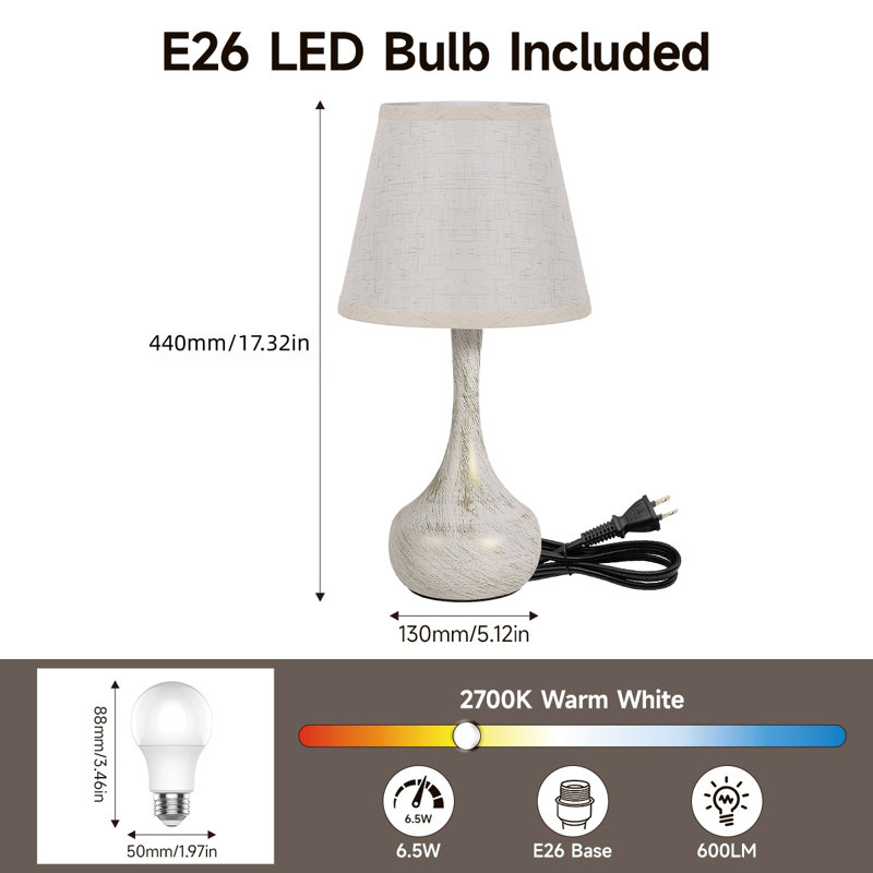Ensemble de lampes de chevet à contrôle tactile (2 pièces), lampe de table à 3 niveaux de style rustique avec abat-jour en tissu, convient aux tables de chevet, bureaux, chambres à coucher, salons, bureaux