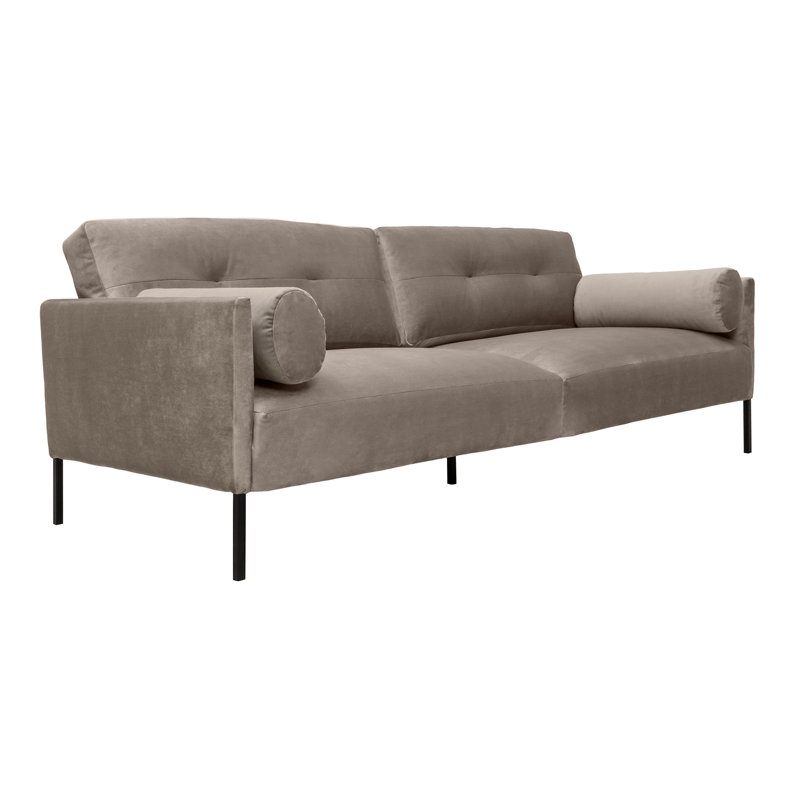 Canapé à accoudoirs carrés larges en tissu avec pieds en métal noir Madylyn, Velours gris fossile