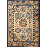 Antique Ningxia Chinese Geometric Knotted Rug