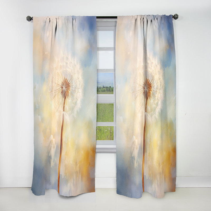 Rebeca White Dandelion Romantic Impression III - Dandelion Curtain - Velvet Room Darkening - 1 Panel, 52" W x 120" L