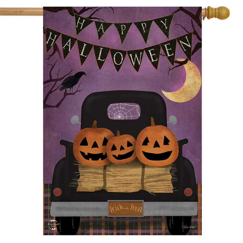 Drapeau d'Halloween camion primitif, Orange/Black/Purple