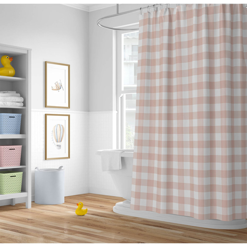 Proper Gingham Ultra-Thin Lightweight Shower Curtain, Pink