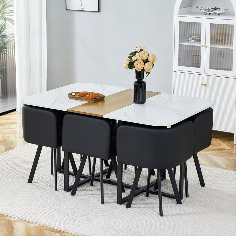 Ensemble de vaisselle 7 pièces: table en mélamine + chaise rembourrée en polyuréthane, structure en fer thermolaqué pour la cuisine / salle à manger