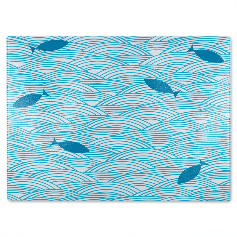 Waves & Fish Glass Chopping Board, 28cm L x 20cm W