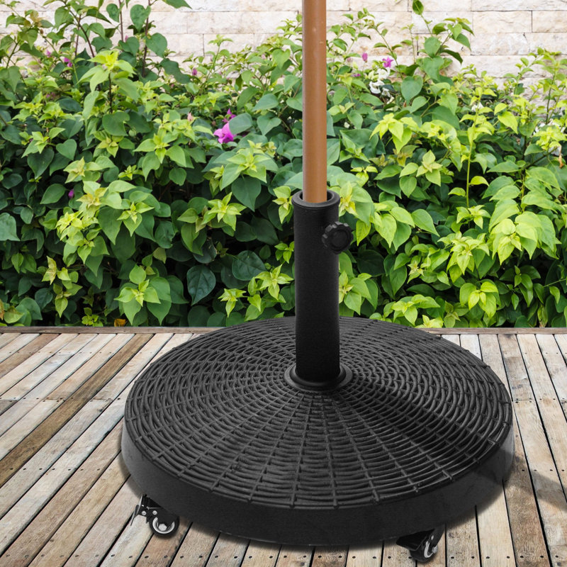 Base de parasol 20,5 po avec roulettes et matériau durable, 50 lb, noir, pour poteaux de 1,5 po ou 2 po, support extérieur pour patio à 4 roues, pelouse, terrasse, piscine