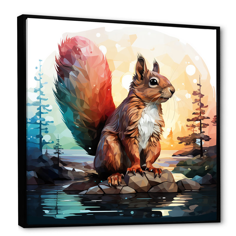 Mignon écureuil en forêt - écureuil, art mural, Cadre flottant noir, H 36 po x l 36 po x P 1,5 po