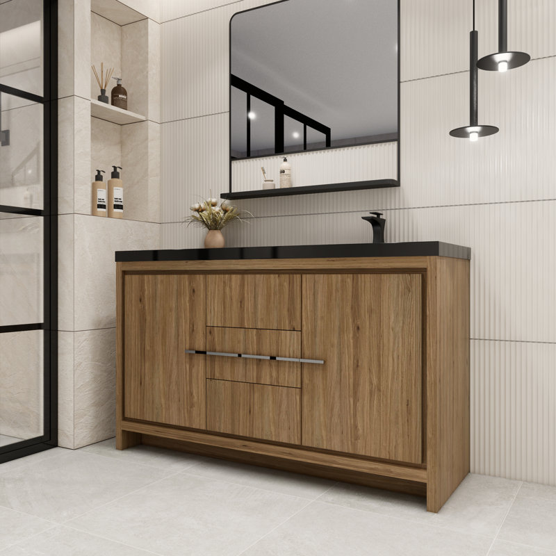 Ensemble de meuble-lavabo simple 60 po Enderlin, Chêne naturel