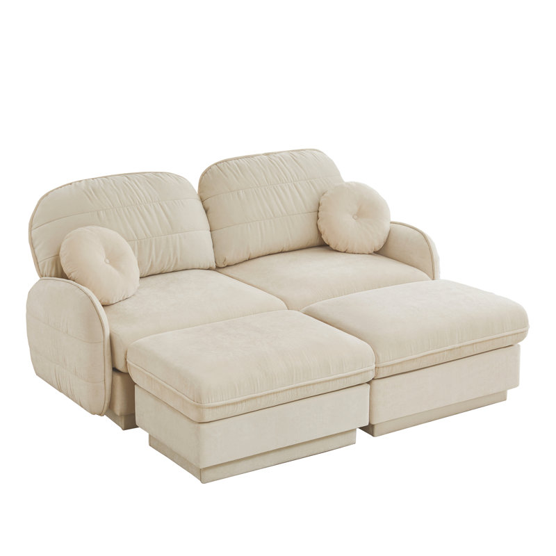 Canapé en U avec assise profonde et repose-pieds amovible, Cream Beige Chenille, H 37,4 po x l 73,2 po x P 57,8 po