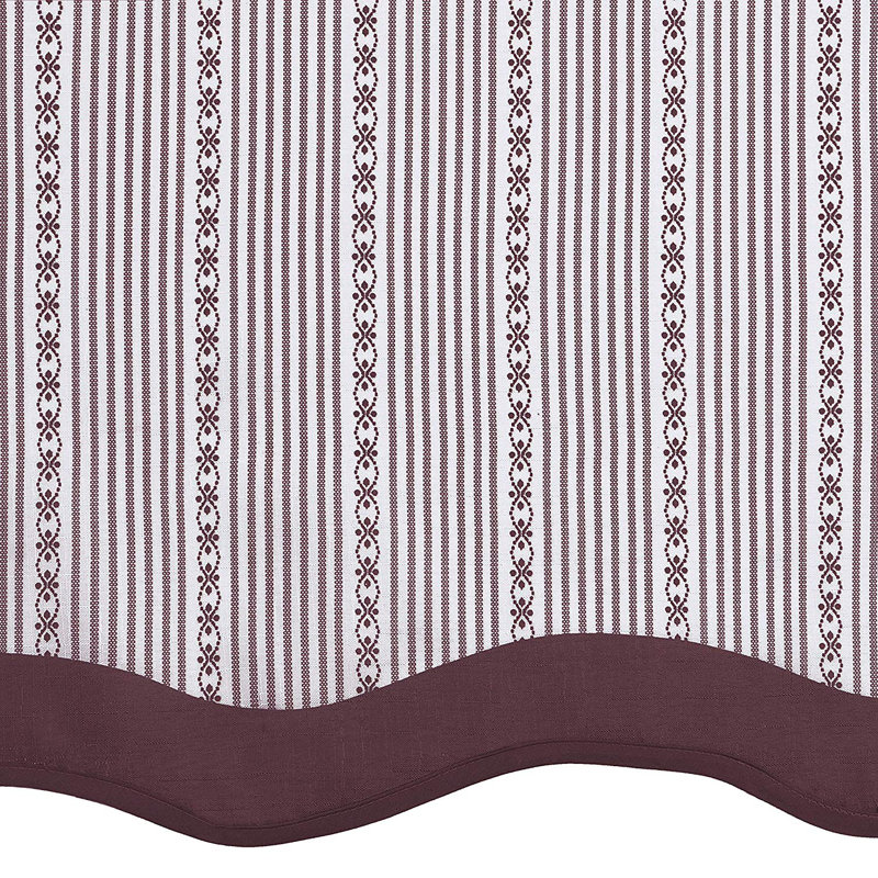 Abstract Ruffled Kitchen Curtain, 58" W x 36" L, Burgundy