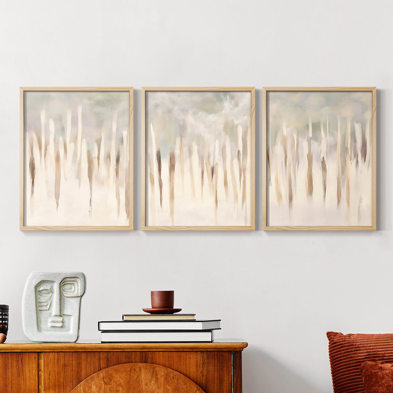 Abstract  Series  CCXXX  -Set Of 3 Framed Giclee Prints -Ready to Hang, Natural, 14" H x 33" W