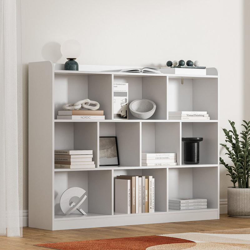 Ebern Designs White Cube Bookshelf, Wood Bookcase With 3 Tier Open Shelves, 10-cube Minimalist Storage Shelf For Living Room, 43.3" W X 35.4" H