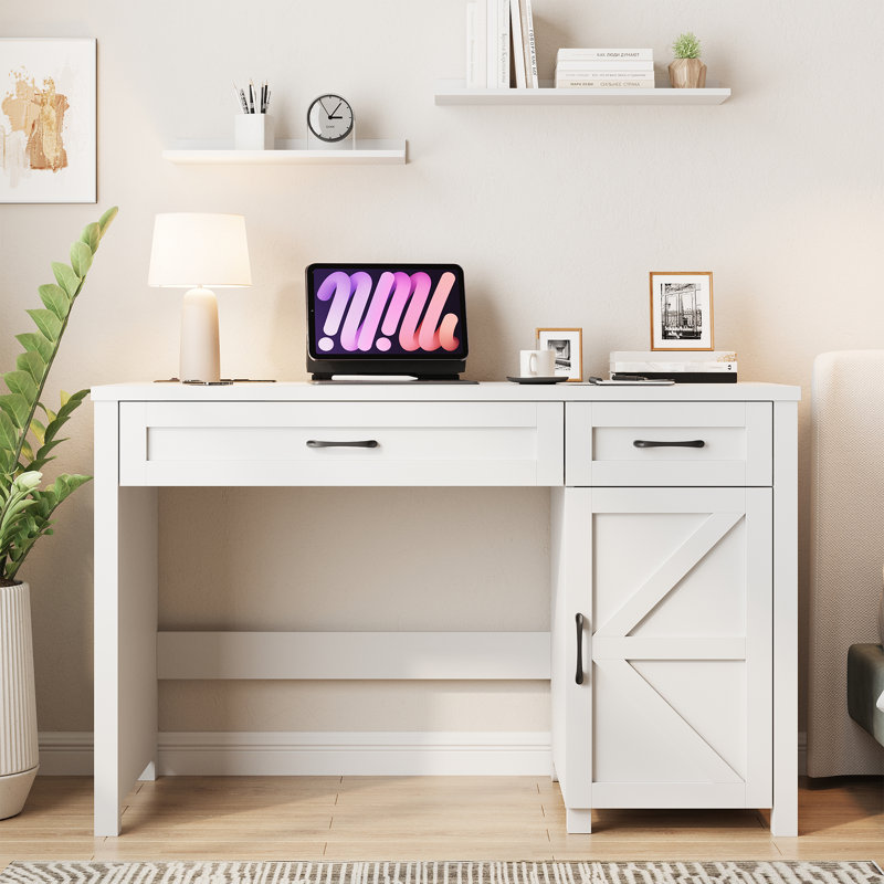 Bureau double caisson Farmhouse, Blanc