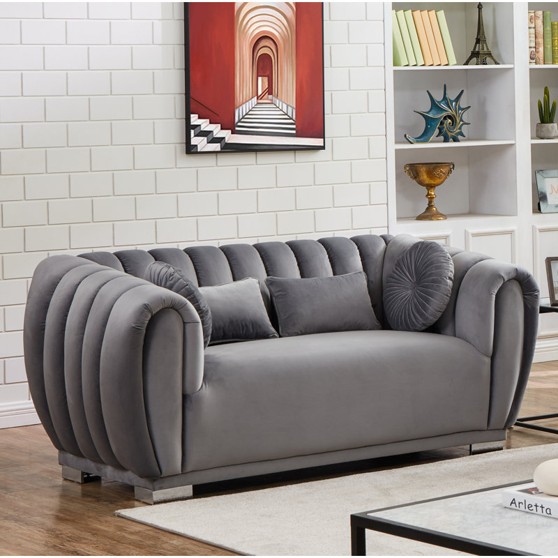 Byrd 91'' Velvet Sofa, Gray, 31.5" H x 88" W x 34.5" D
