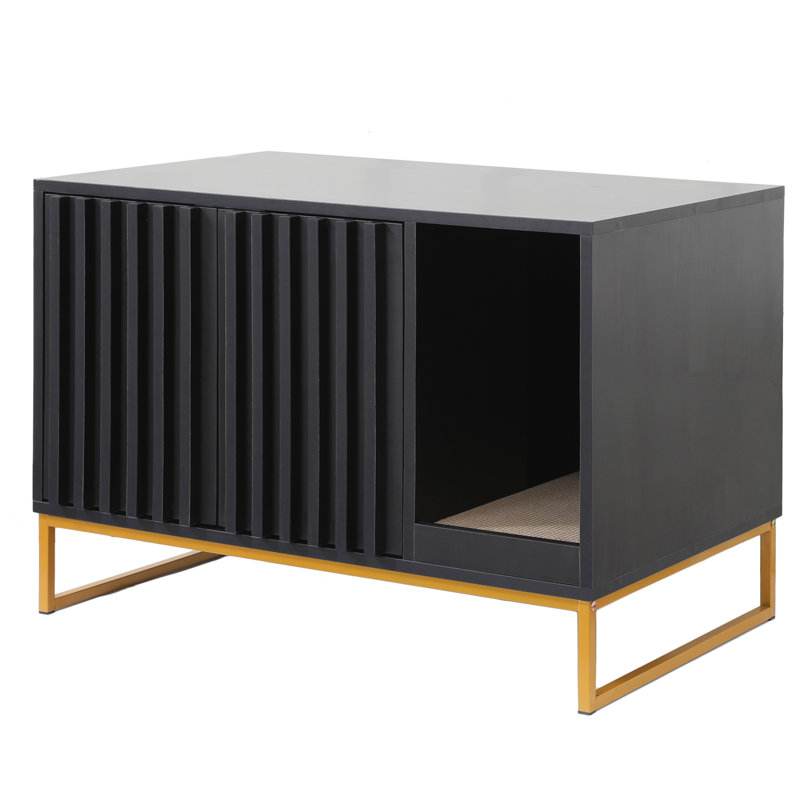32'' Black Modern Cat Litter Box Enclosure, Black
