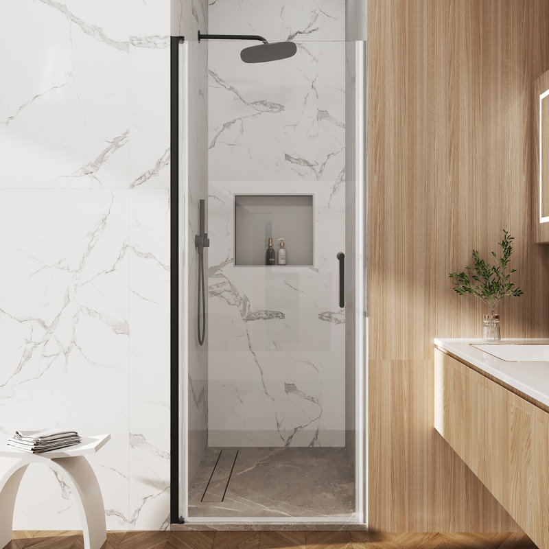 32"W x 72"H Single-Door Shower Door With Matte Black Aluminum Alloy And 0.24" Tempered Glass Shower Door