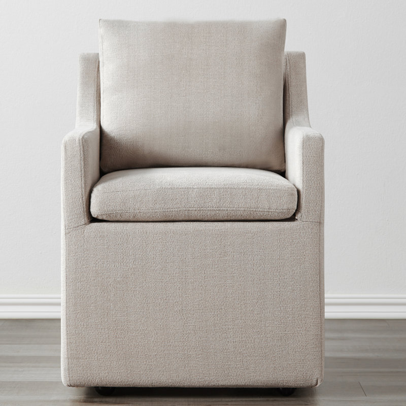 Hidar Upholstered Dining Armchair with Casters, Flax Beige