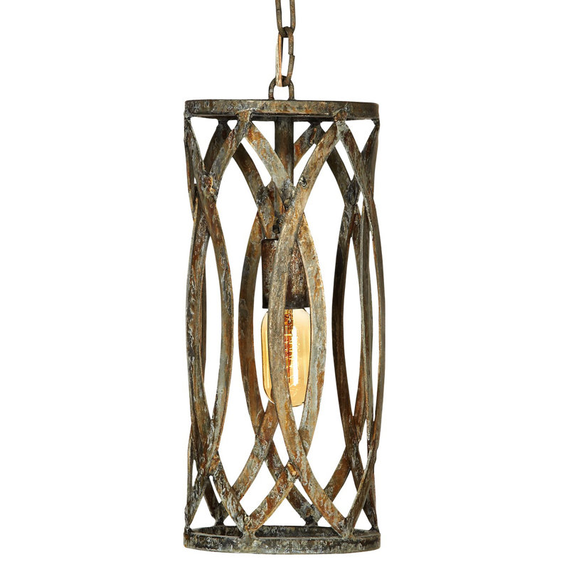 Luminaire suspendu cylindrique unique à 1 lumière avec accents en fer forgé New Orleans, Haute mer