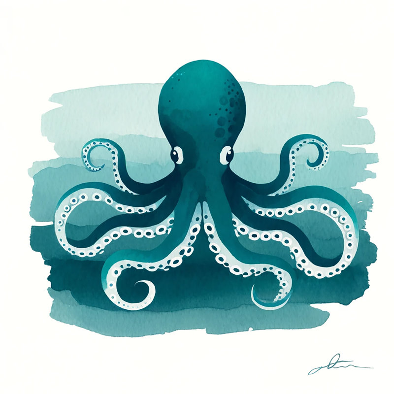«Playful Octopus Waves», art mural sur toile, H 12 po x l 12 po x P 1 po