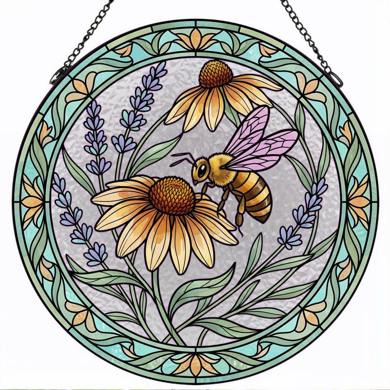 Panneau de vitrail Bee Flower, H 7,8 po