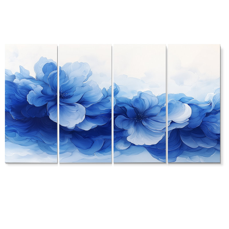 Délicats pétales de fleurs en mouvement II - art mural fleurs - ensemble d'art mural moderne, 4, H 32 po x l 64 po