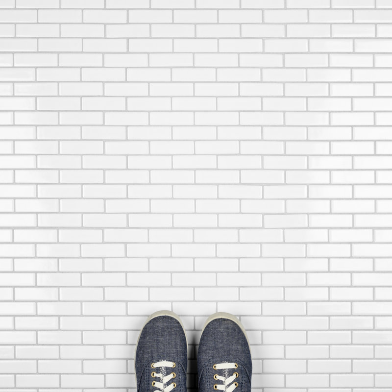Metro Brick Subway Glossy White 10-1/4" x 11-1/2" Porcelain Mosaic Floor and Wall Tile