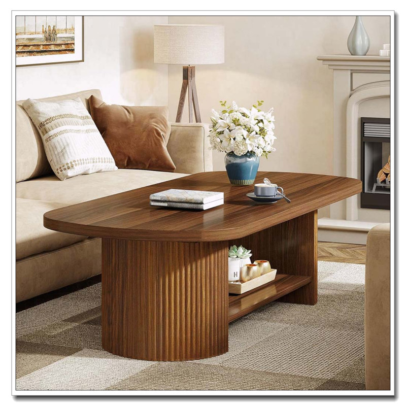 Table basse Mid-Century ovale à deux niveaux avec tablette de rangement