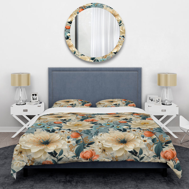 Jardin floral bleu et blanc Boho - ensemble de housse de couette floral - microfibre de polyester
