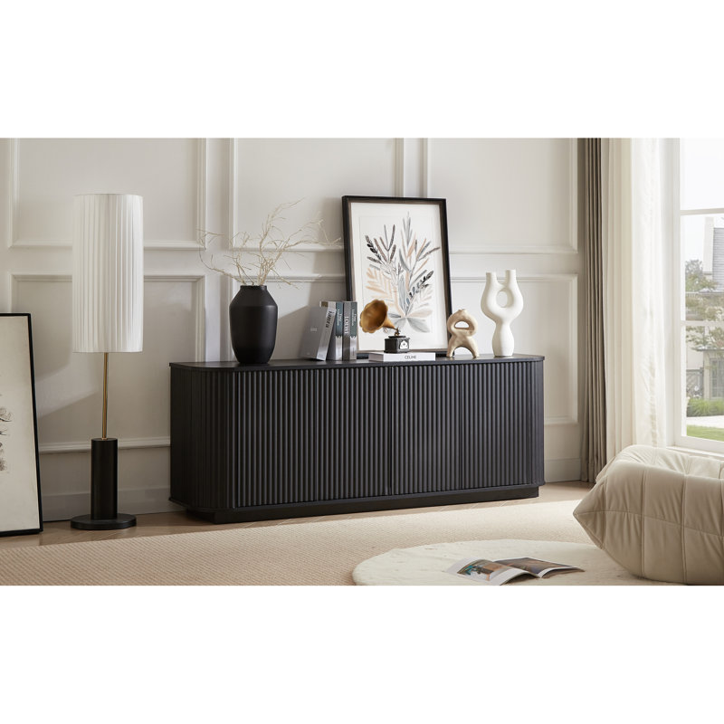 Buffets et buffets noirs modernes, armoire en MDF avec motif ondulé pour la cuisine