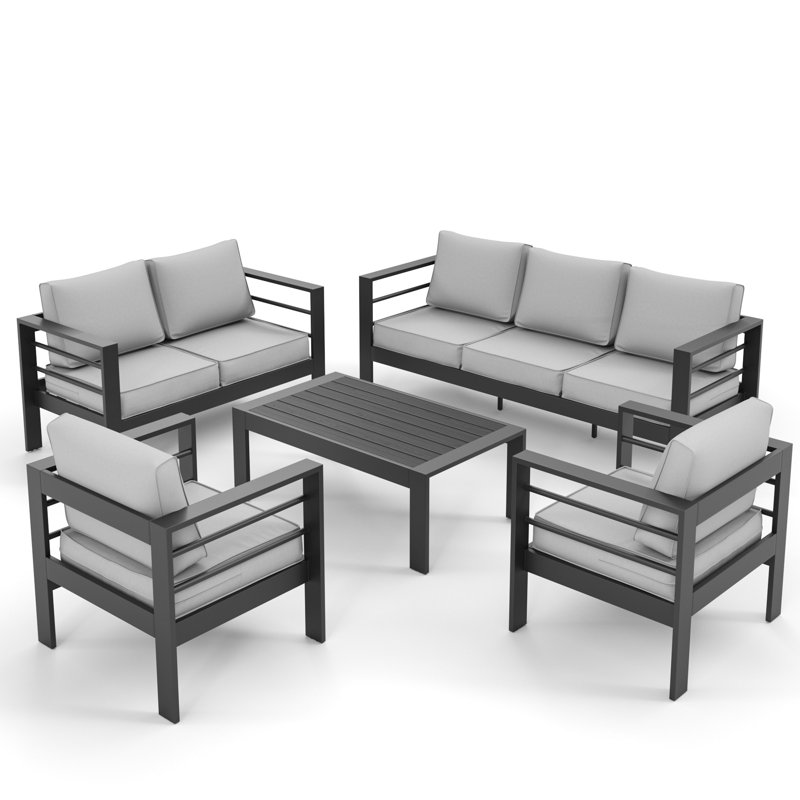 Ensemble de conversation d'extérieur 7 personnes avec coussins Braecona, Structure gris foncé / Coussin gris clair