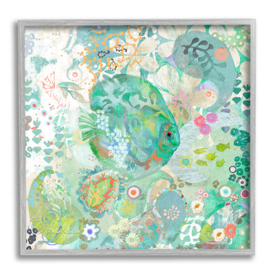Poisson et corail, motif encadré sur bois par Evelia Designs, impression