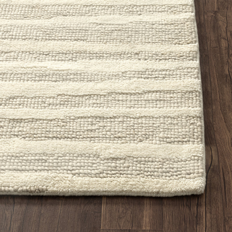 Tallis Contemporary Striped Ivory/Beige Hand-Woven New Zealand Wool Indoor Area Rug, 6' x 9', 6' x 9', Ivory