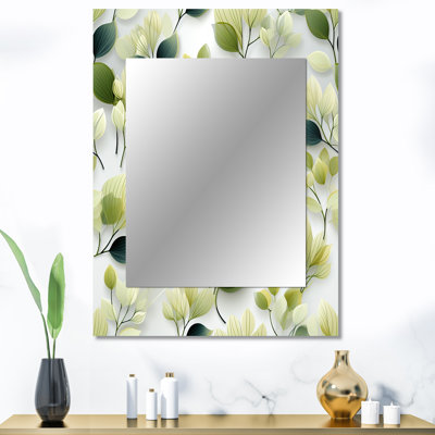 «Dellanie White and Green Wasabi Leaves Plants - Plants Miroir mural décoratif, botanique, nature, miroir floral, art imprimé en métal
