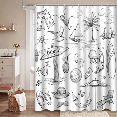 Rideau de douche imperméable avec crochets Beach