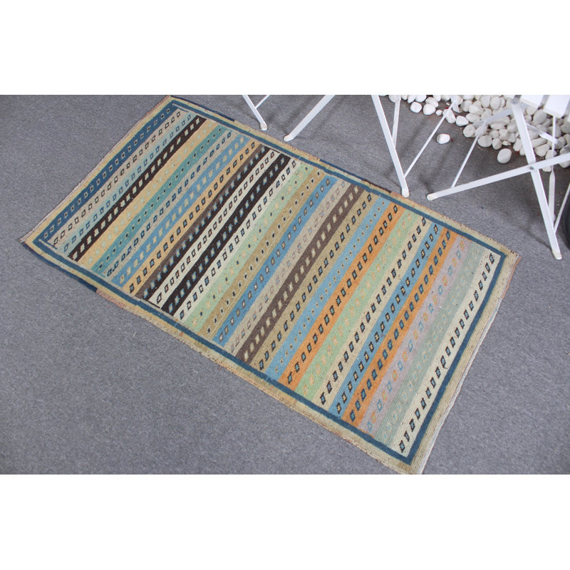 Petit tapis turc anatolien rétro avec motif arc-en-ciel antique idéal pour l'entrée ou la décoration