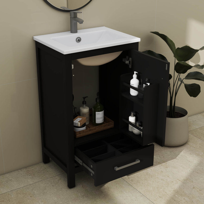 Meuble-lavabo moderne avec lavabo en céramique, Noir