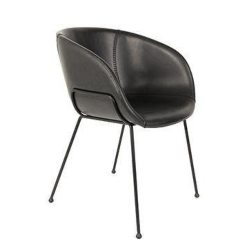 Feston Barrel Chair, Black Faux Leather