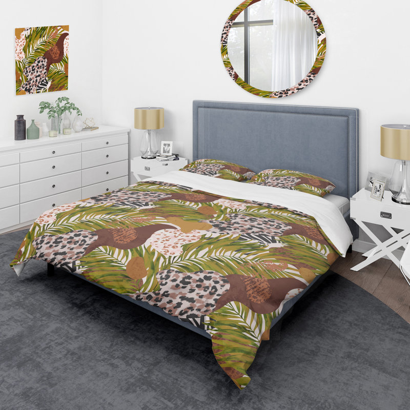 Ensemble de housse de couette en microfibre vert / brun / noir 2 pièces, Housse de couette simple + 1 taie décorative stan
