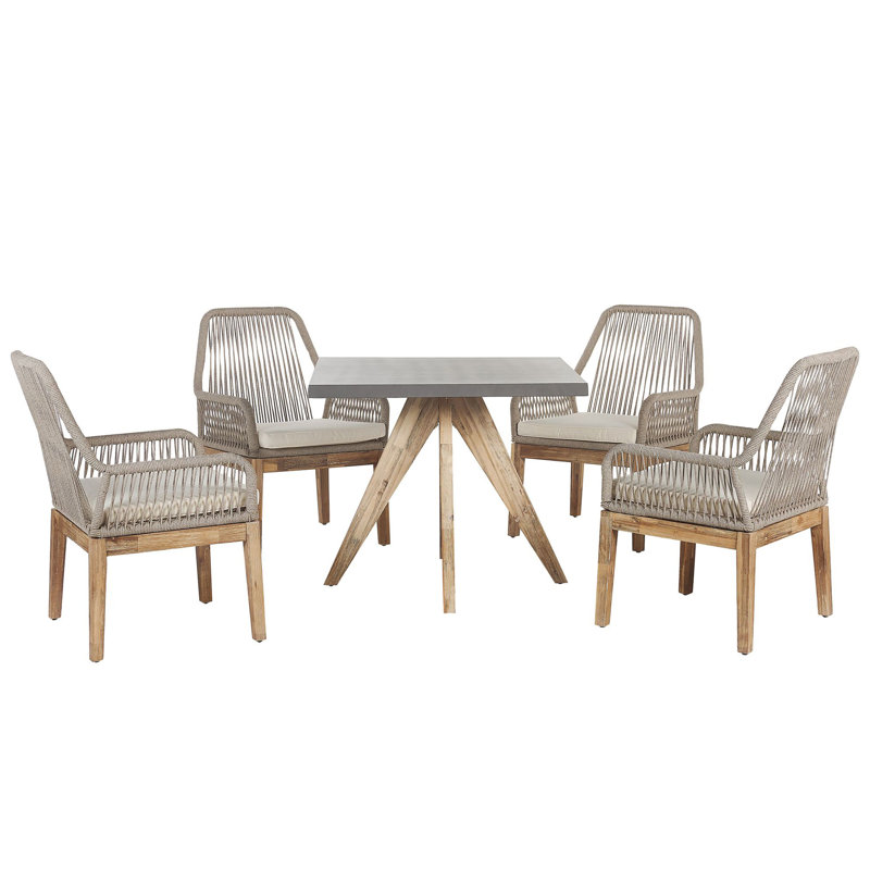 Mcrae 4 - Person Acacia Patio Dining Set with Square Table , Cushions Included
