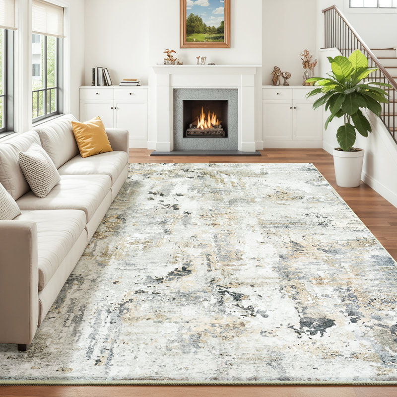 8'X10'Modern Abstract Machine Washable Area Rug, Non-Slip Low Pile Carpet for Living Room, Bedroom & Dining Room, Brown