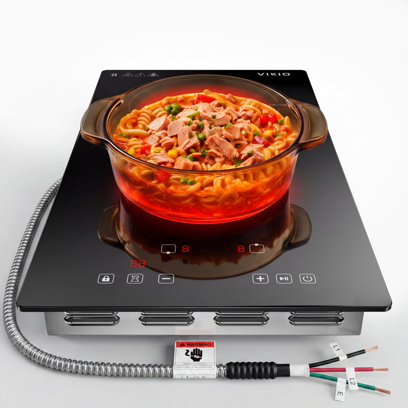 Surface de cuisson en verre micro-cristallin noir de 12 pouces avec 2 brûleurs VIKIO, certifiée ETC et FCC