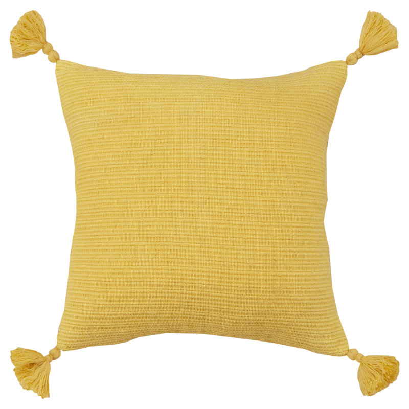Blush Woven Cotton Throw Pillow with Tassels, 20" x 20"