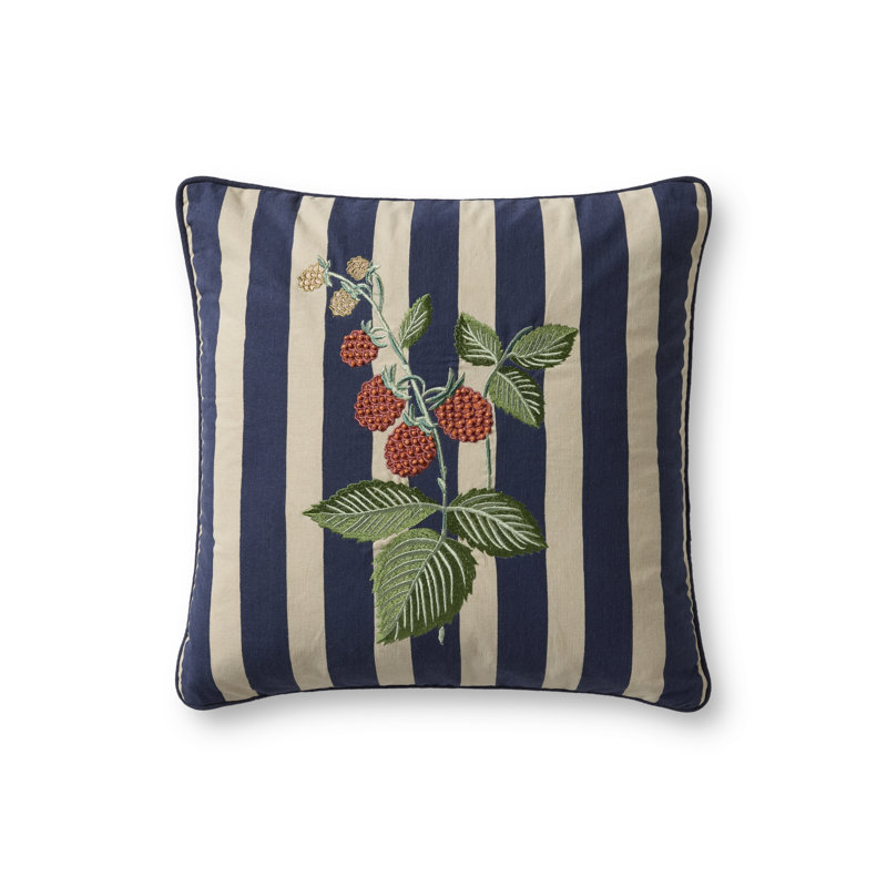 Rifle Paper Company x Loloi Raspberries Decorative Pillow, Down Blend