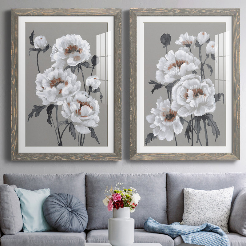 Peony Profusion I - ensemble de 2 reproductions de cadres photo, H 20 po x l 34 po x P 1,5 po, Cadre gris