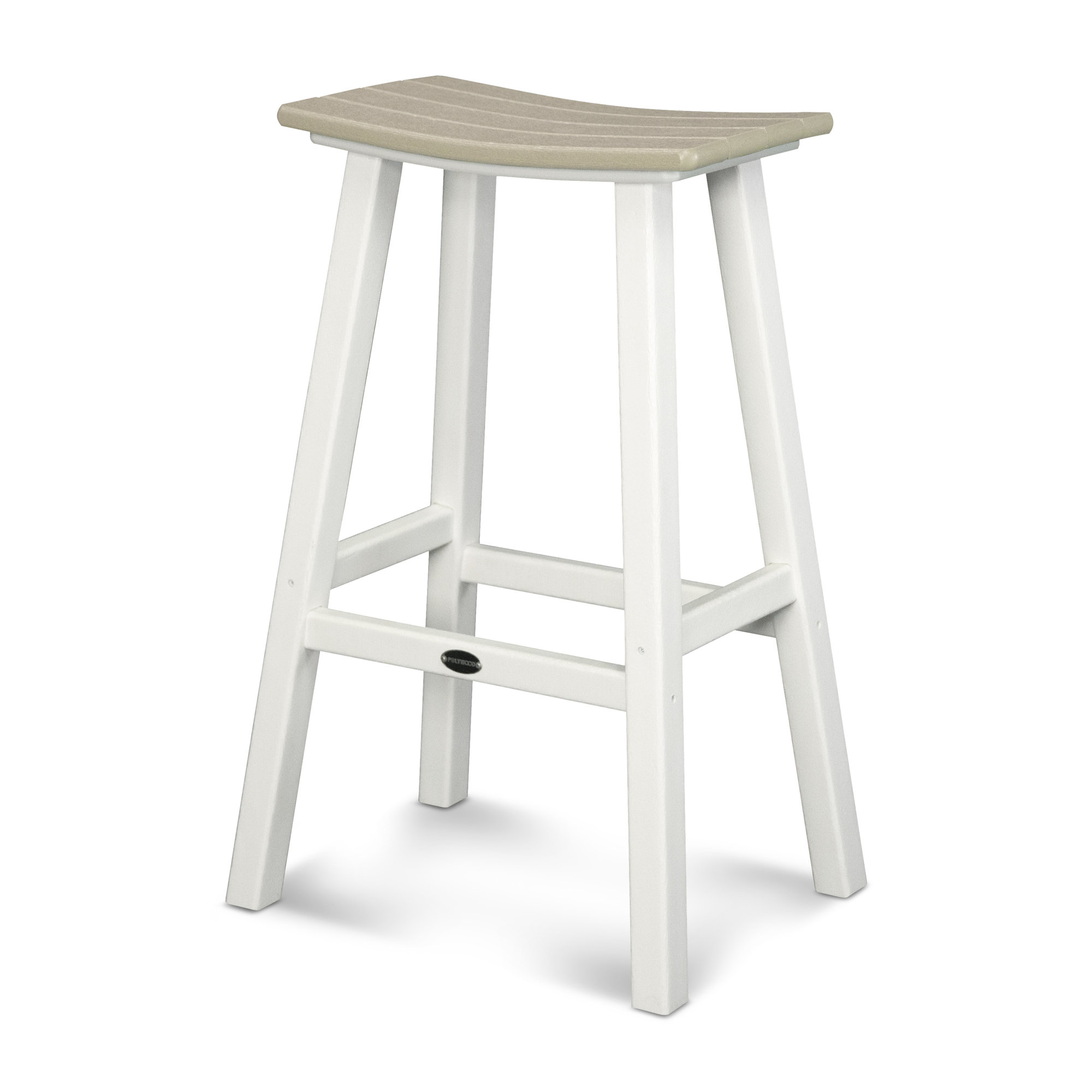 POLYWOOD Contempo 30" Saddle Bar Stool, White, Sand