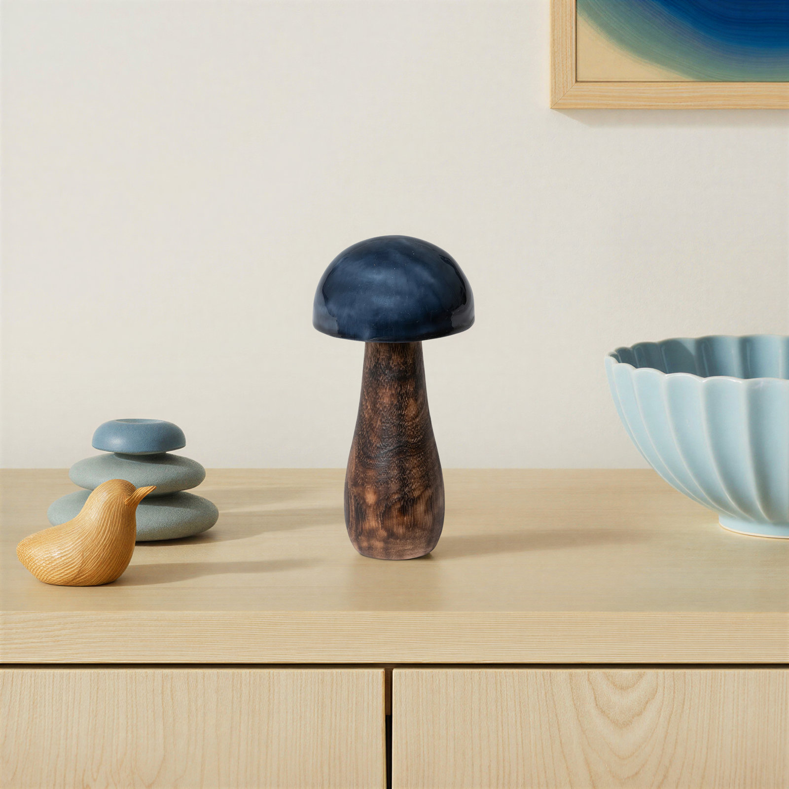 Mushroom Holiday Accent, 5" H x 2.5" W x 2.5" D, Brown/Blue