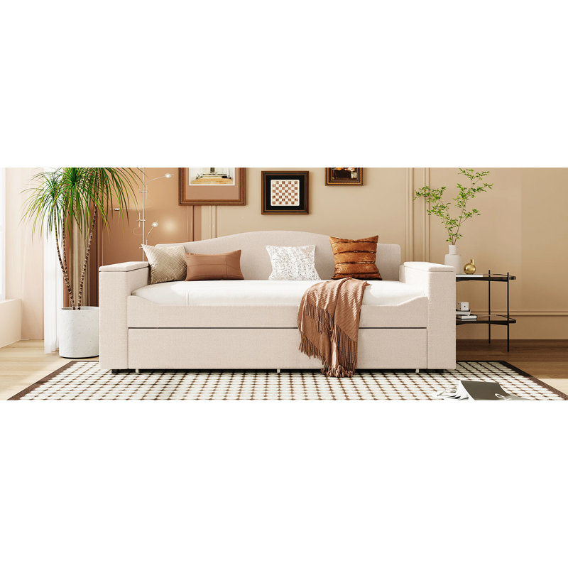 Lit de jour simple beige avec rangement, lit gigogne et pour un moment de détente agréable et lit gigogne, musique une expérience douillette